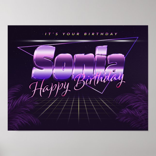Sonia Name Vorname lila retro Poster Geburtstag (Frente)