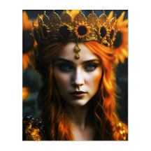 Sonnenblumenbekrönte Königin mit rotbraunem Haar