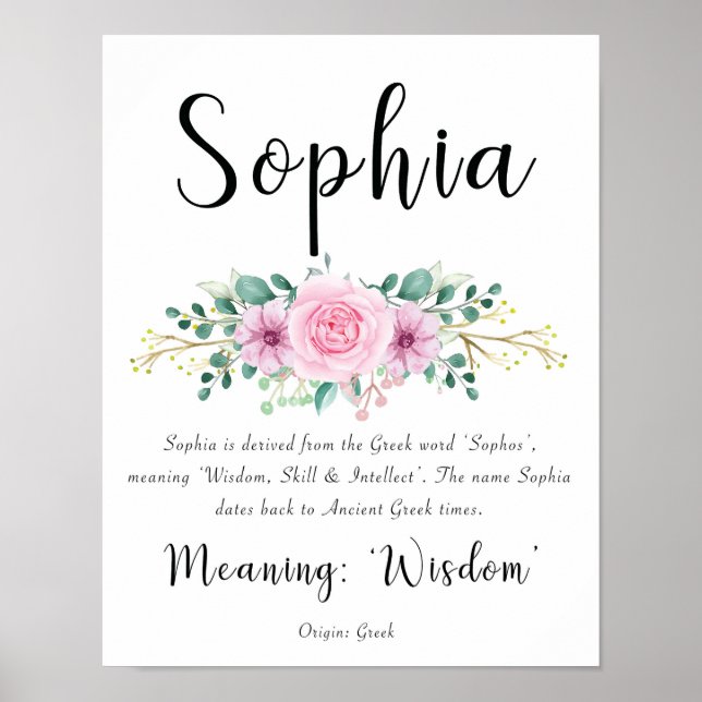 Sophia Name Significa Impressão com Flores Rosa (Frente)