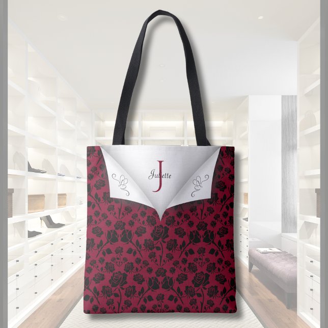 Sophisticated Burgundy and Black Rose Tote  (Sophisticated Burgundy and Black Rose Tote Bag)