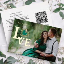 Sophisticated Green Heart Golden Embossed Wedding