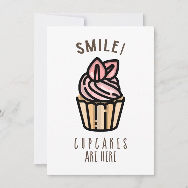 Sorria! Cupcakes Estão Aqui Cartão de Design Rosa (Frente)