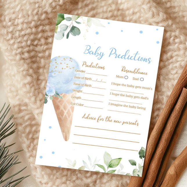 Sorvete Azul Jogo de Previsões para Chás de Bebê (Ice Cream Baby Shower Baby Predictions Game)