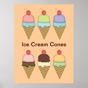 Sorvete Cones com Cherries Poster