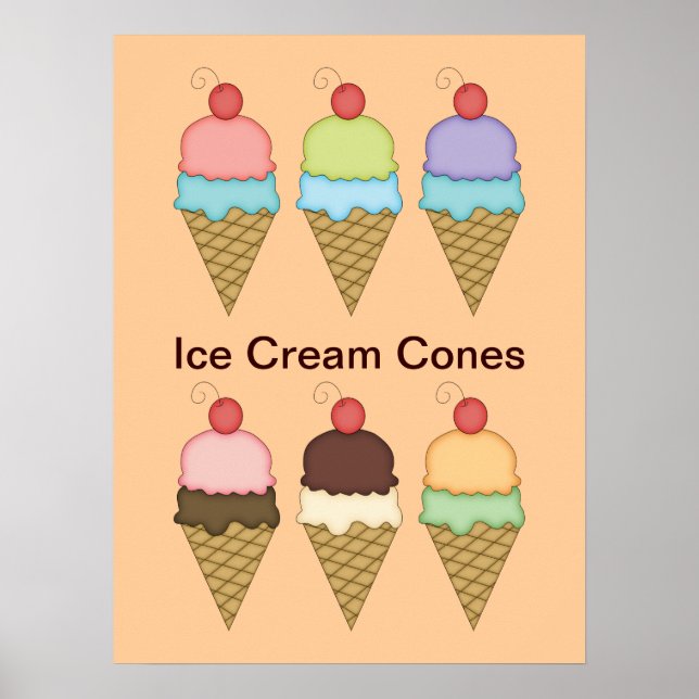 Sorvete Cones com Cherries Poster (Frente)