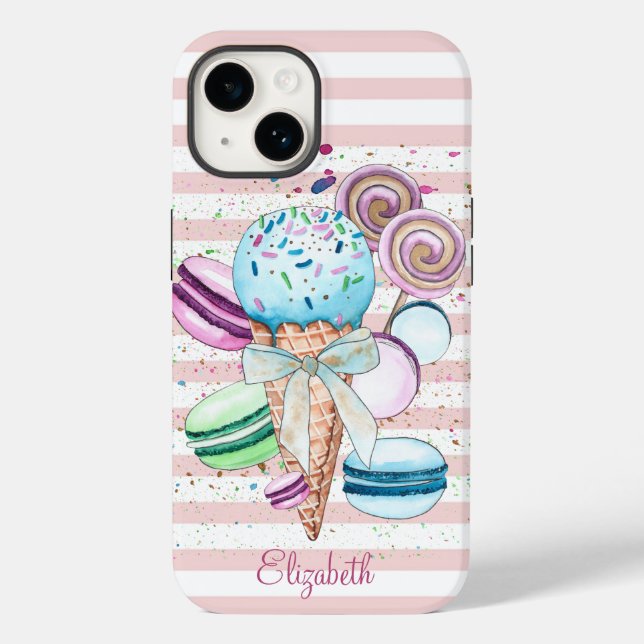 Sorvete de aquarela,Macarons,Listras Rosa (Verso)