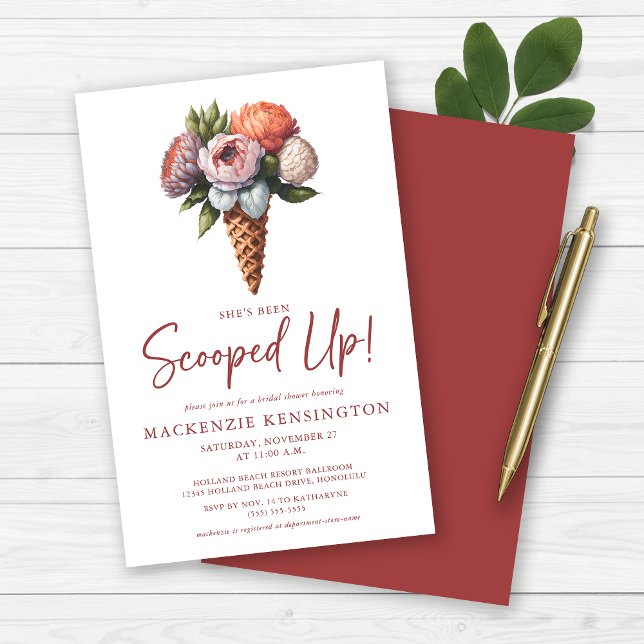 SORVETE Elegante BUDGET Boho (BUDGET She's Been Scooped Up Floral Ice Cream Cone Bridal Shower Invitations)