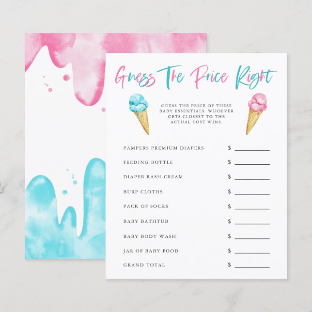 Sorvete Gênero Revelação Parte Adivinha O Preço (Frente/Verso)