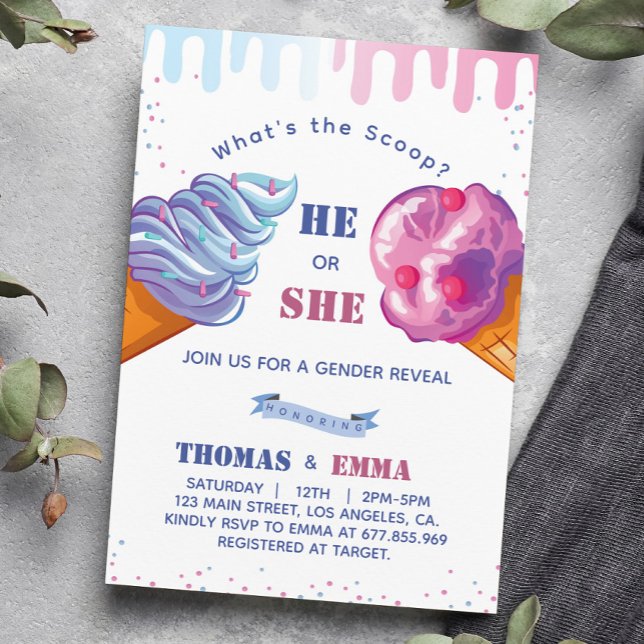 Sorvete Gênero Revelar Convite de festas (Criador carregado)