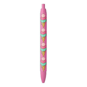 Sorvete Rosa Cones Escrevendo Canetas