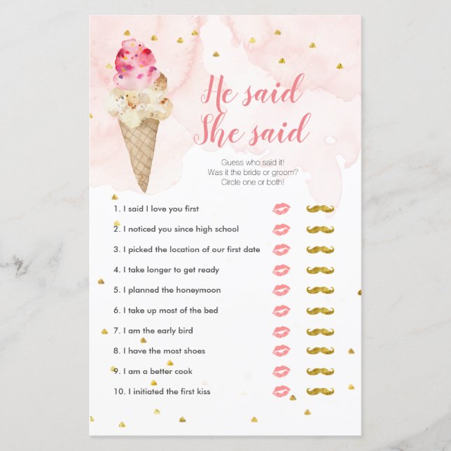 Sorvete rosa-pente Ele disse que ela disse Cartão  (Frente)