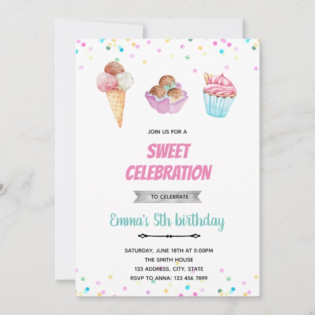 Sorvete sundea convite para cupcake (Frente)