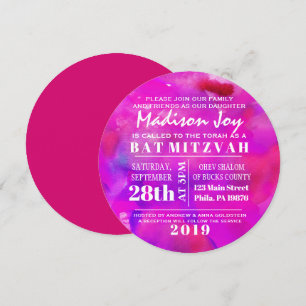 Sou FUSHIA WATERCOLOR Bat Mitzvah Convite