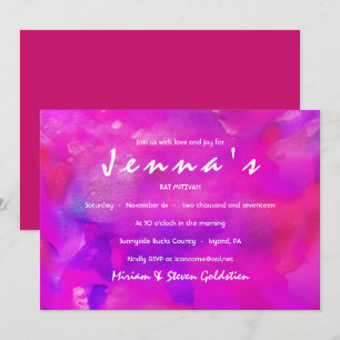 Sou FUSHIA WATERCOLOR Bat Mitzvah Convite