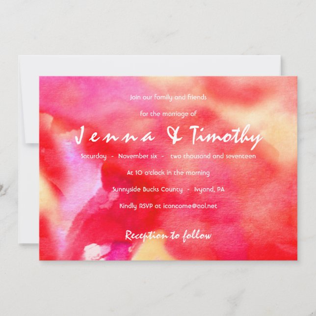 SOU O Convite De Casamento "RED WATERCOLOR" (Frente)