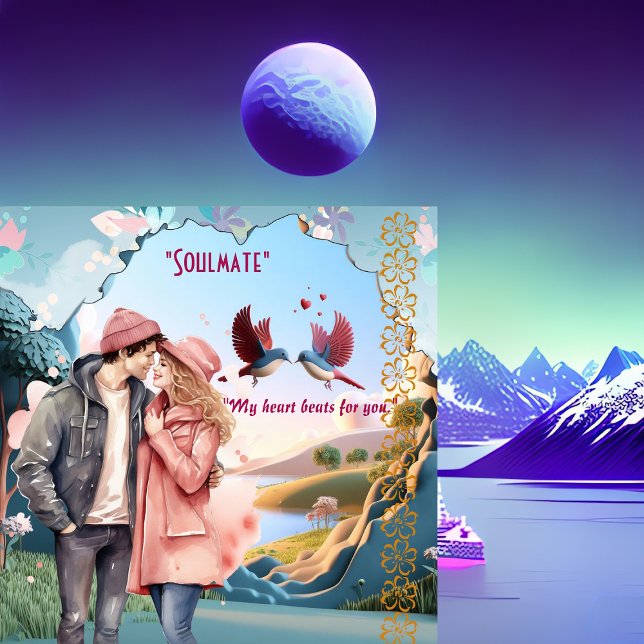 Soulmate Lovebird Casal Namorados Românico de Cita (Soulmate Lovebirds Couple Romantic Quote Valentine Card)