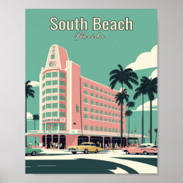 South Beach, Flórida, Arte Poster vintage Minimali