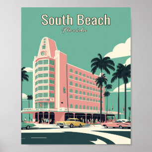 South Beach, Flórida, Arte Poster vintage Minimali