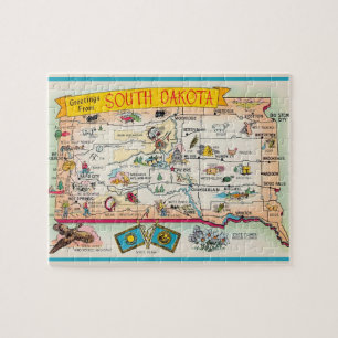 South Dakota Postcard Map Jigsera Quebra-cabeça