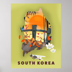 South Korea illustrated map poster