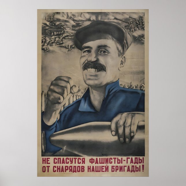 Soviet Propaganda Poster The fascist villains will (Frente)