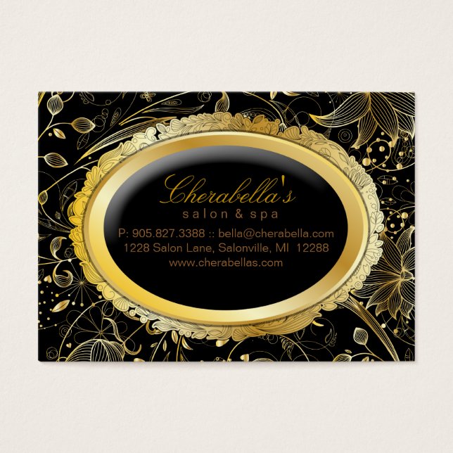 Spa Gift Card Spa Elegante Dourado Floral Preto (Frente)