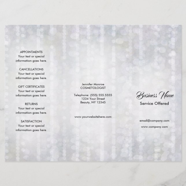 Spa, Massagem, Menu Hairstylist e Preços (Frente)