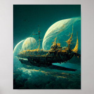 Space Galleon Sci-Fi Art Poster