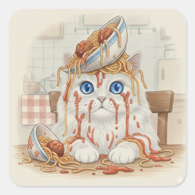 Spaghetti Kitty, Branco, Adesivos (Frente)