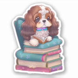Spaniel Puppy lendo um adesivo de livro