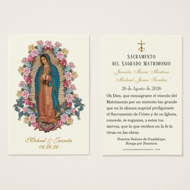 Spanish Catholic Guadalupe Wedding Holy Card (Frente & Verso)