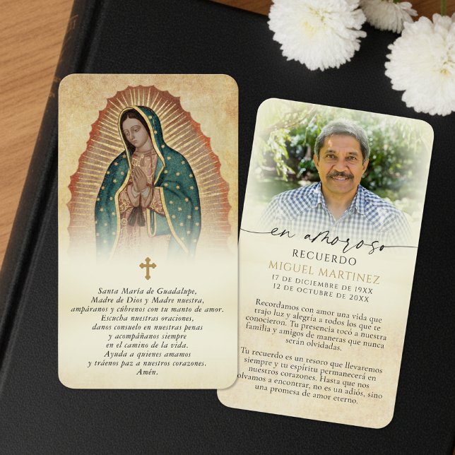 Spanish Guadalupe Prayer Memorial Photo Cards (Criador carregado)