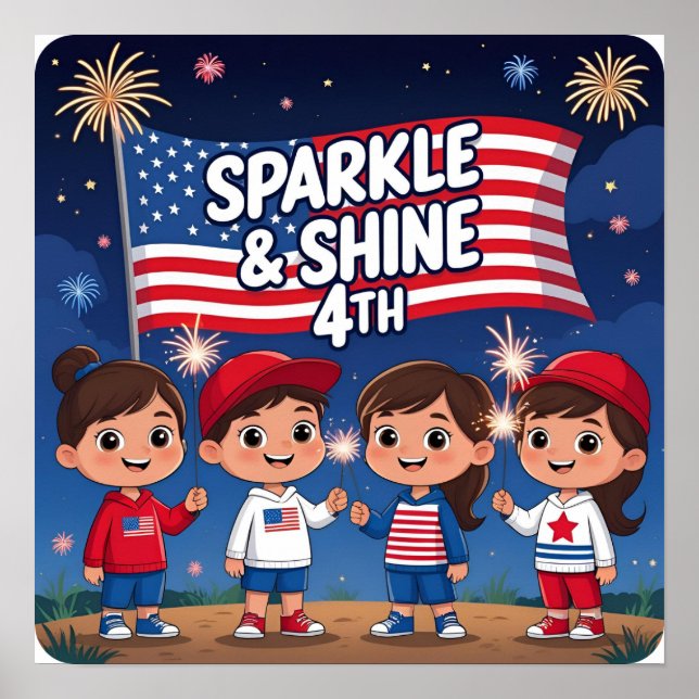 Sparkle e Shine 4th Patriotic Kids Poster Impressã (Frente)