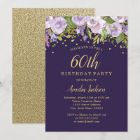 Sparkle Floral Purple Dourado 60º Convite de Anive