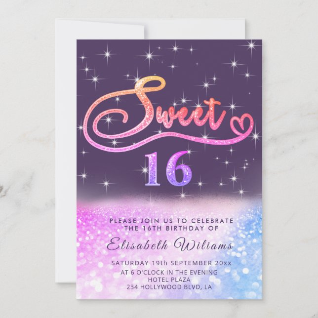 Sparkle Glam chic glitter script ombre Convite (Frente)