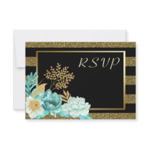 Sparkle Stripe Dourada Mint Floral Weding RSVP