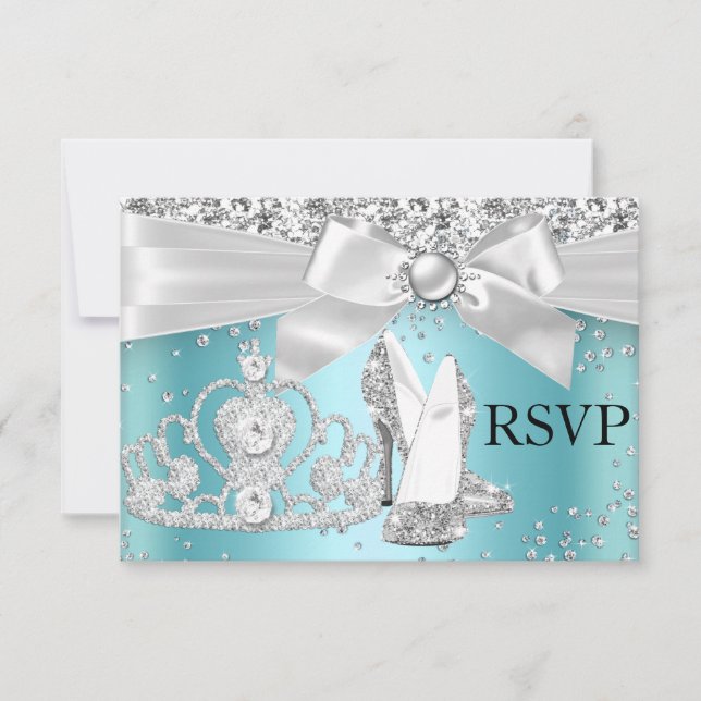 Sparkle Tiara Heels Teal Sweet 16 RSVP (Frente)