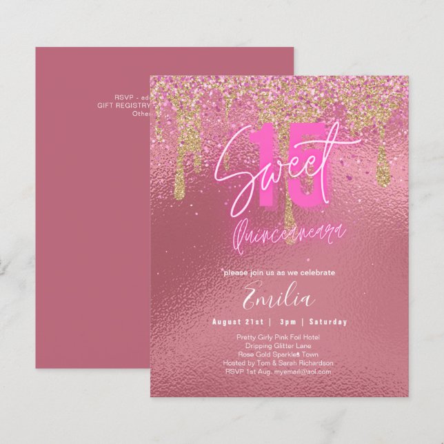 Sparkles Sweet16 Bonito Girly Pink 16th Birthday (Frente/Verso)