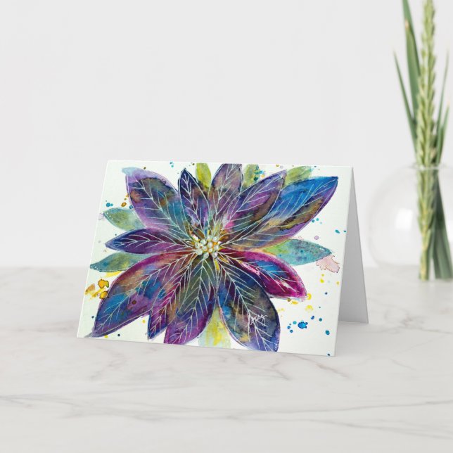 Sparklesettia Watercolor Poinsettia - Cartão de Sa (Frente)