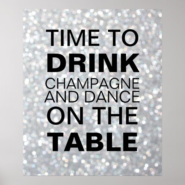 Sparkly Silver Champagne Party Poster (Frente)