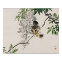 Sparrow em um galho de Kōno Bairei