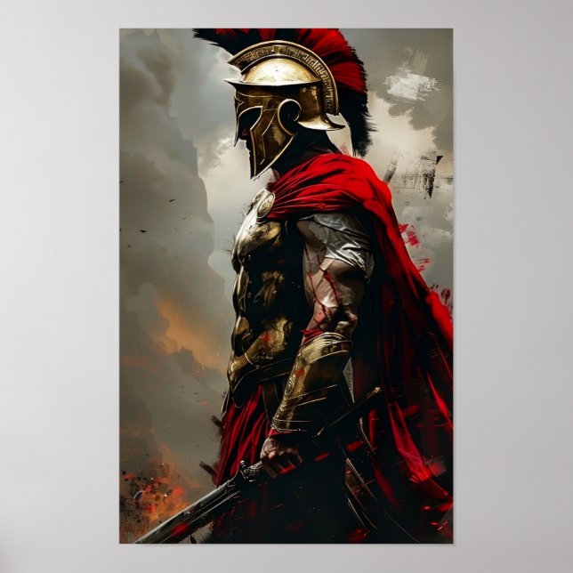 Spartan Warrior em Poster de Fundo Verde (Frente)