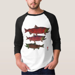 Spawning salmões - 3/4 de t-shirt do Raglan da