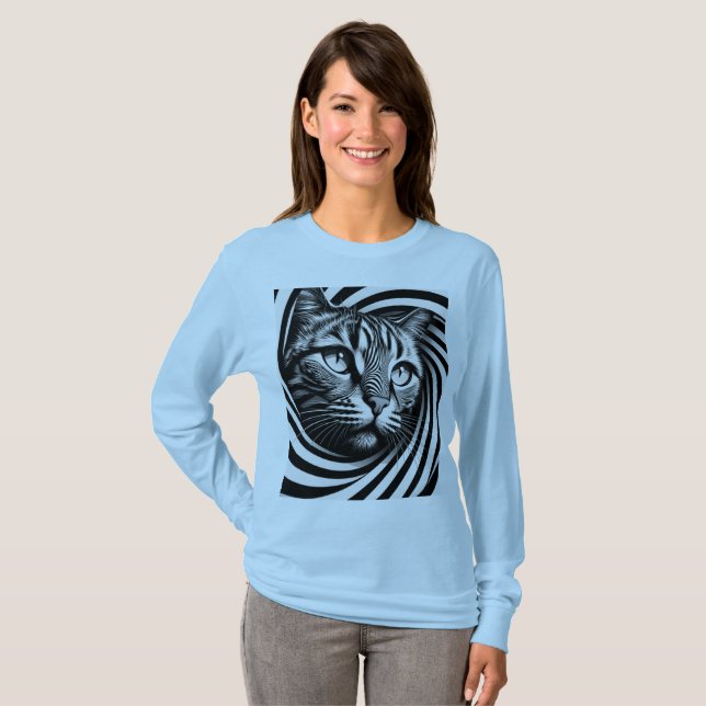 Spiral Cat Face T-Shirt – Hypnotic Optical Illusio (Frente Completa)