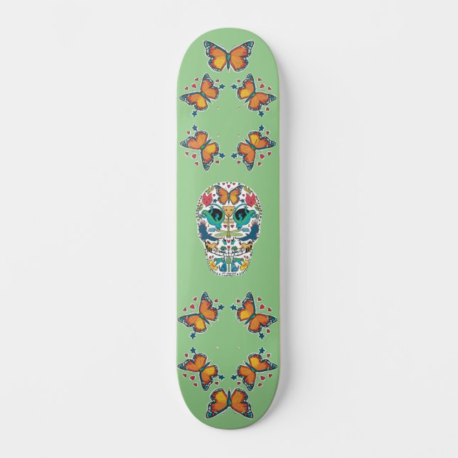 Spirit Animal Sugar Skull e Borboleta Skateboard (Frente)