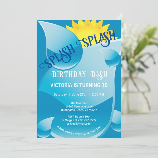 Splash Birthday Bash Convite de festas (Em pé/Frente)