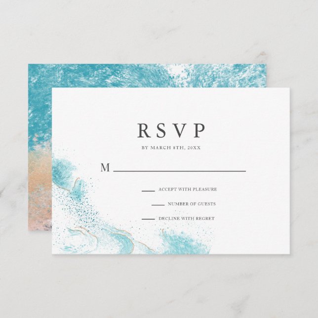 Splashing Blue Waves Coastal Wedding RSVP Card (Frente/Verso)