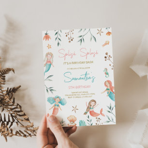 'Splish Splash' Sereia Convite de Aniversário