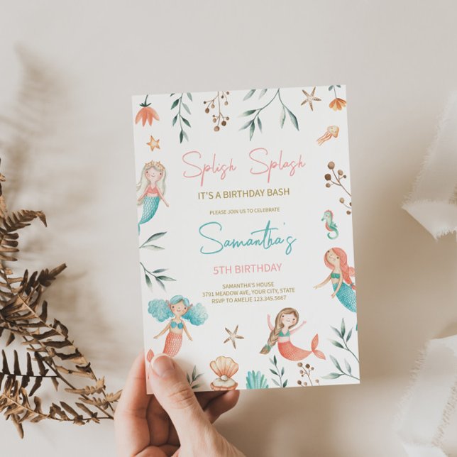 'Splish Splash' Sereia Convite de Aniversário (Criador carregado)