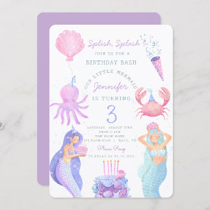 Splish Splash Smermaid Birthday Bash Convite